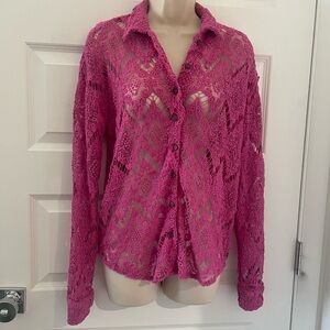 Free People Pink Lace Button-Up - XS